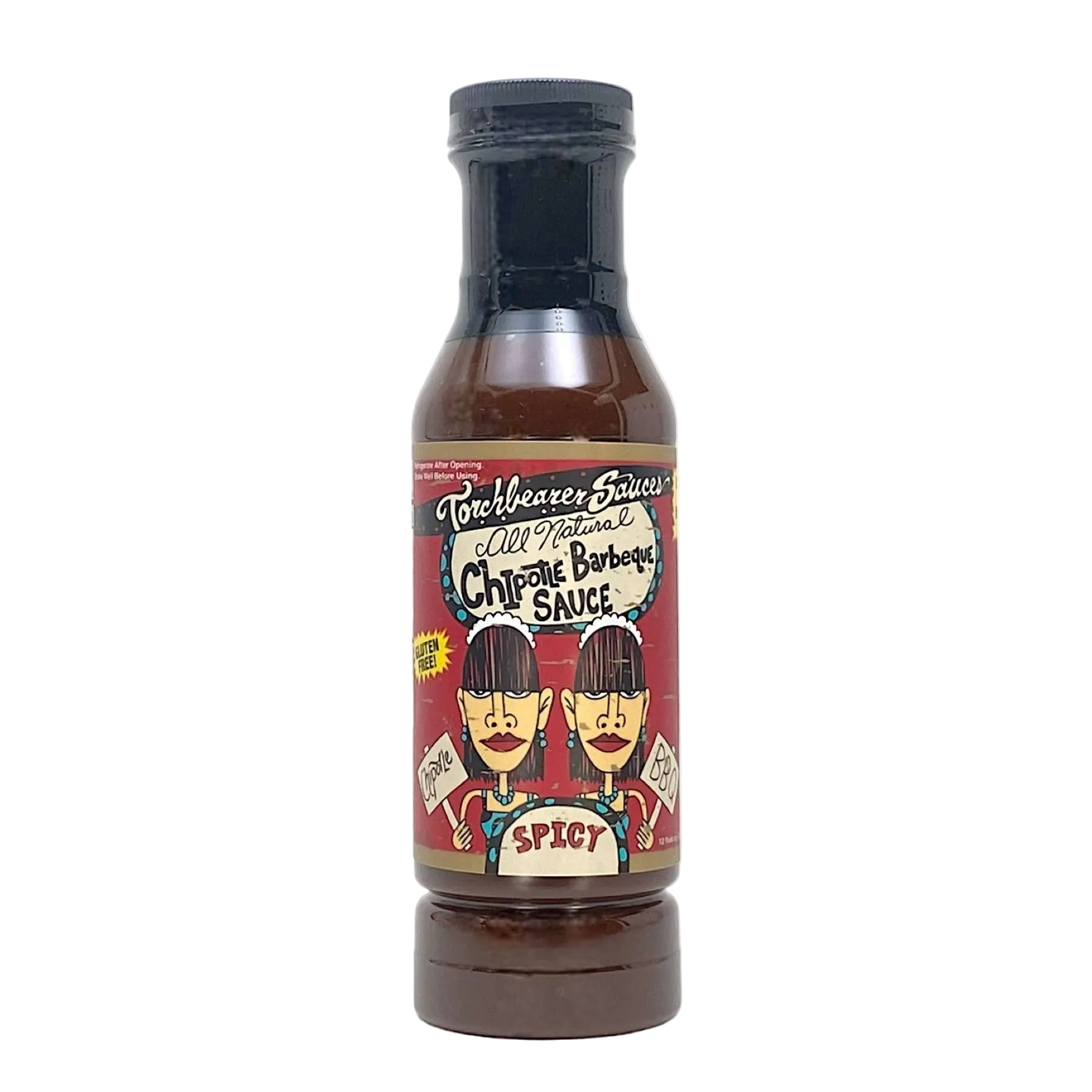 Bottle of spicy chipotle barbecue sauce with a colorful label on a white background